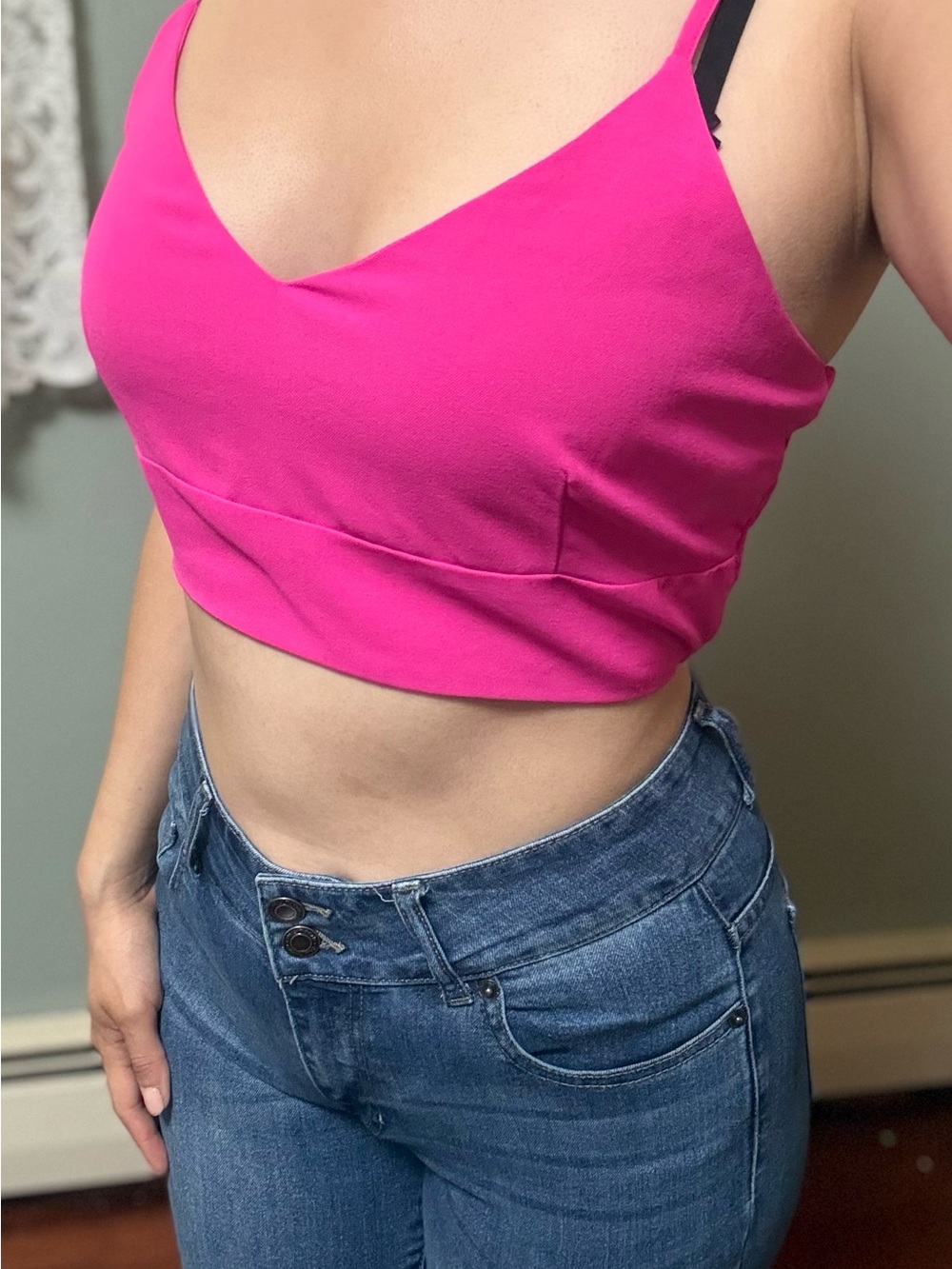 V-Neck Cropped Camisole in Hot Pink